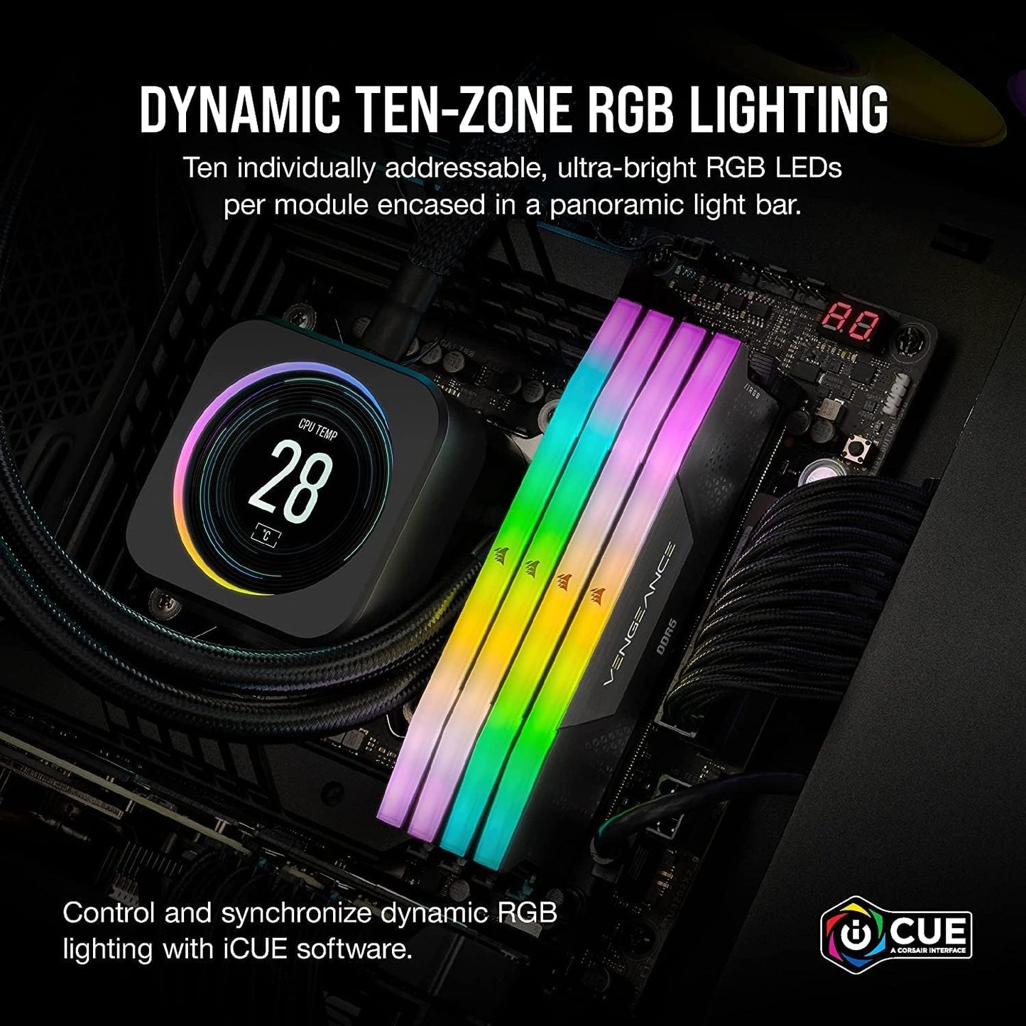 CORSAIR VENGEANCE RGB DDR5 RAM 32GB (2x16GB) 6400MHz CL36 Intel XMP iCUE Compatible Computer Memory - Black