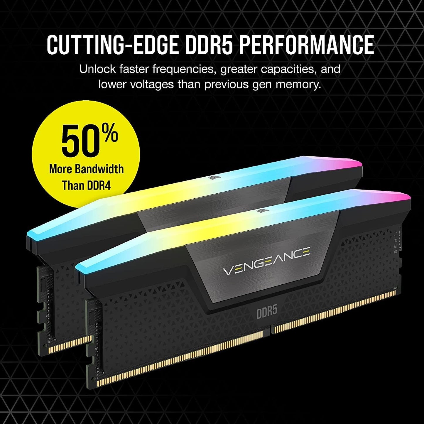 CORSAIR VENGEANCE RGB DDR5 RAM 32GB (2x16GB) 6400MHz CL36 Intel XMP iCUE Compatible Computer Memory - Black