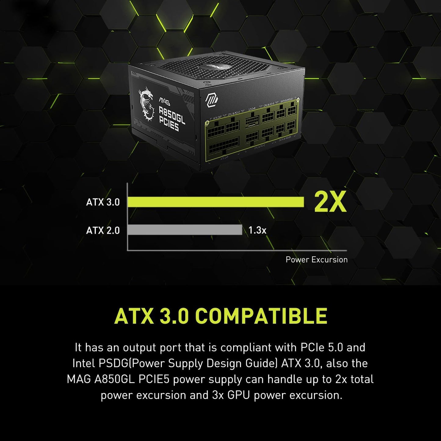 MSI MAG A850GL PCIE 5.1 & ATX 3.1 Gaming Power Supply - Full Modular - 80 Plus Gold Certified 850W - Compact Size - ATX PSU