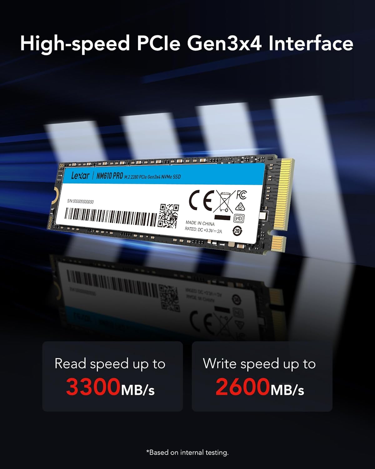 Lexar NM610PRO SSD 1TB | M.2 PCIe Gen3x4 NVMe | 3300MB/s Read, 2600MB/s Write | 3D NAND Flash