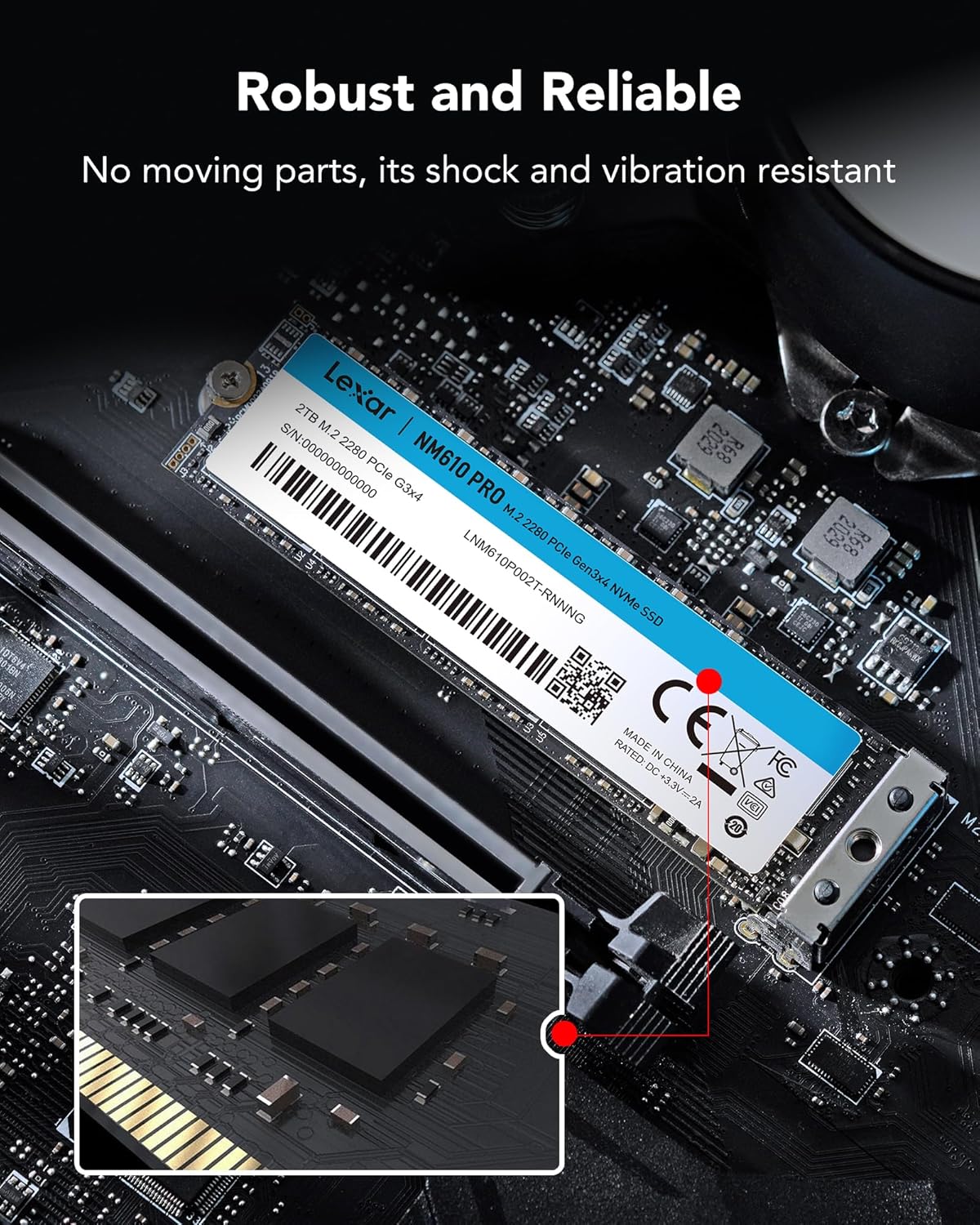 Lexar NM610PRO SSD 1TB | M.2 PCIe Gen3x4 NVMe | 3300MB/s Read, 2600MB/s Write | 3D NAND Flash