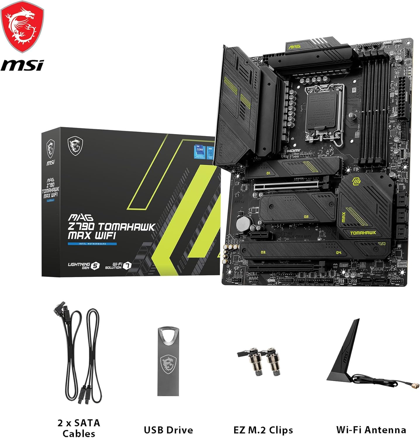 MSI MAG Z790 Tomahawk MAX WiFi Gaming Motherboard (Supports 12th/13th/14th Gen Intel Processors, LGA 1700, DDR5, PCIe 5.0, M.2, SATA 6G, 2.5Gbps LAN, USB 3.2 Gen2, Wi-Fi 7, Bluetooth 5.4, ATX)