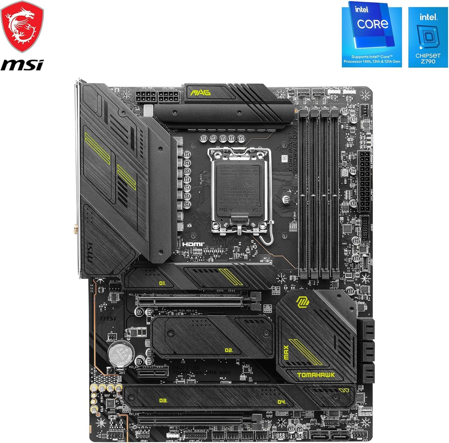 MSI MAG Z790 Tomahawk MAX WiFi Gaming Motherboard (Supports 12th/13th/14th Gen Intel Processors, LGA 1700, DDR5, PCIe 5.0, M.2, SATA 6G, 2.5Gbps LAN, USB 3.2 Gen2, Wi-Fi 7, Bluetooth 5.4, ATX)