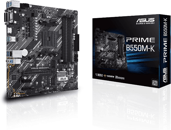 ASUS Prime B550M-K AMD AM4 Zen 3 Ryzen 5000 & 3rd Gen Ryzen Micro-ATX Motherboard (PCIe 4.0, ECC Memory, 1Gb LAN, Dual M.2, USB 3.2 Gen 2 Type-A,HDMI 2.1 4K@60Hz, DVI, D-Sub) Silver