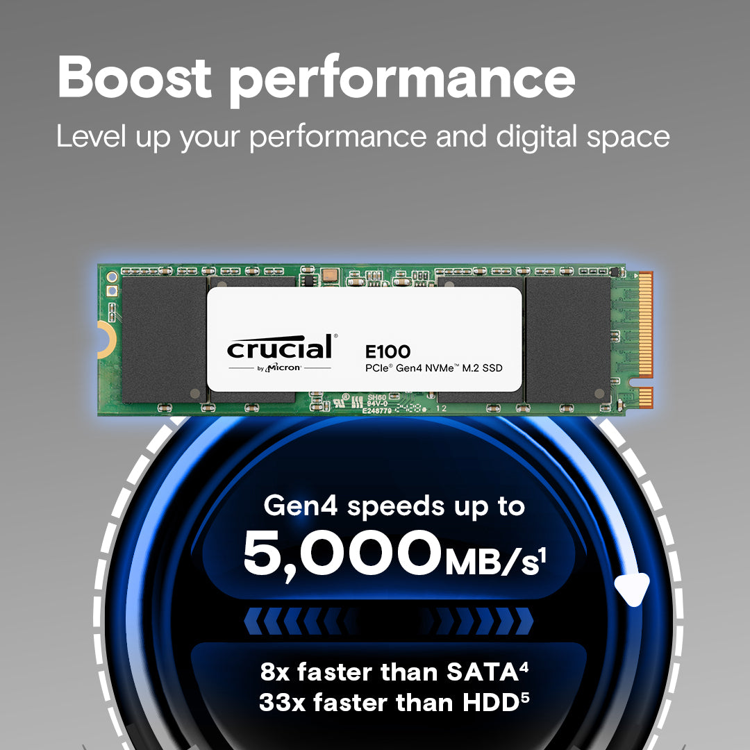 Crucial E100 480GB PCIe Gen4 NVMe SSD