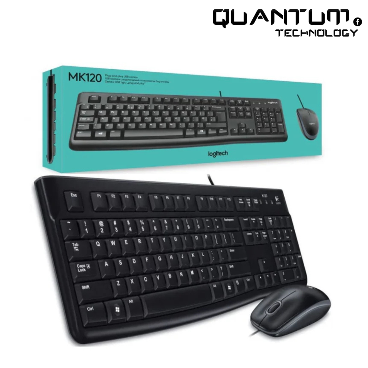 Logitech MK120 Wired Keyboard and Mouse Combo – Full-Size, Spill-Resistant