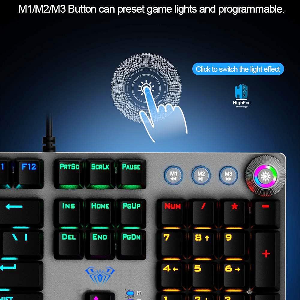 Aula F2088 Full Mechanical Gaming Keyboard With Rainbow Backlit LED - Blue Switches | Arabic/English