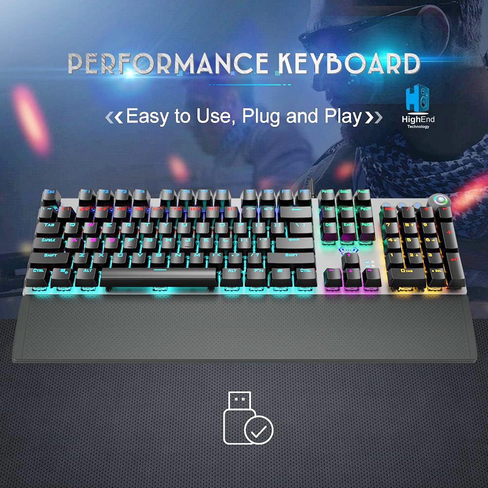 Aula F2088 Full Mechanical Gaming Keyboard With Rainbow Backlit LED - Blue Switches | Arabic/English