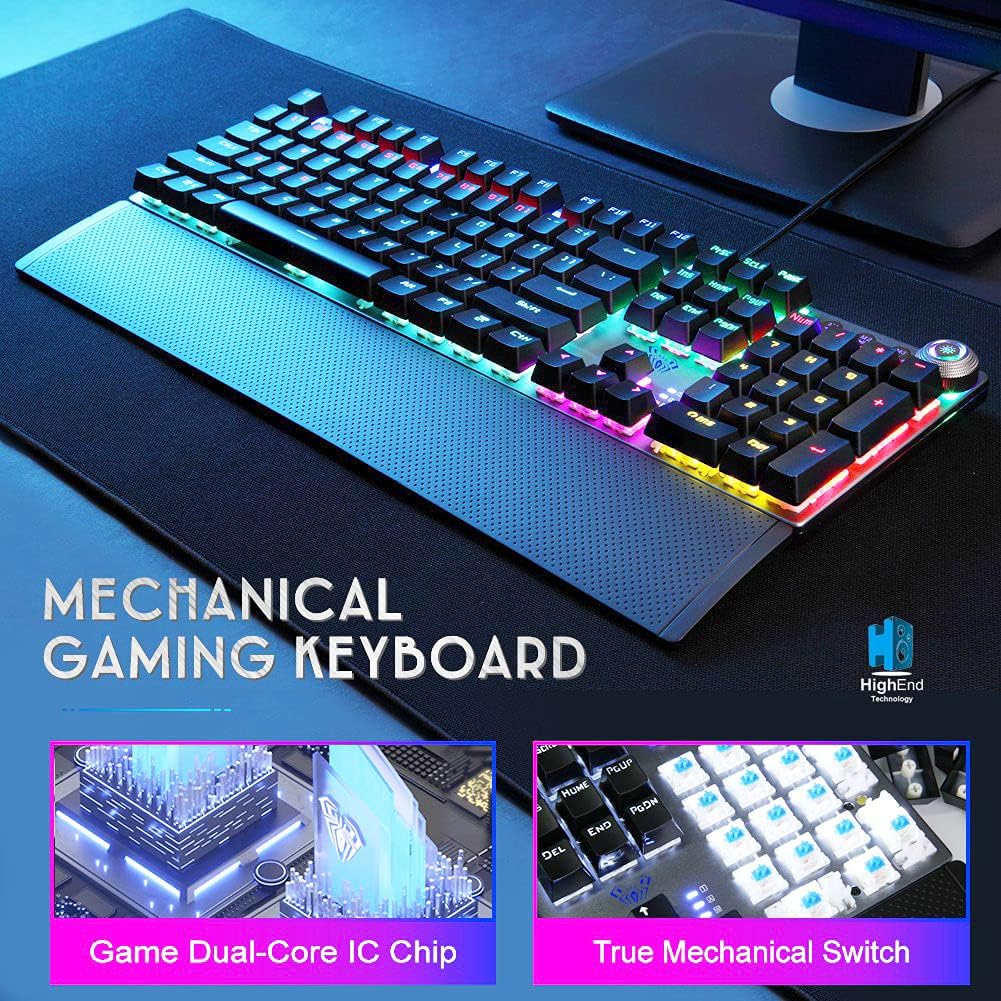 Aula F2088 Full Mechanical Gaming Keyboard With Rainbow Backlit LED - Blue Switches | Arabic/English