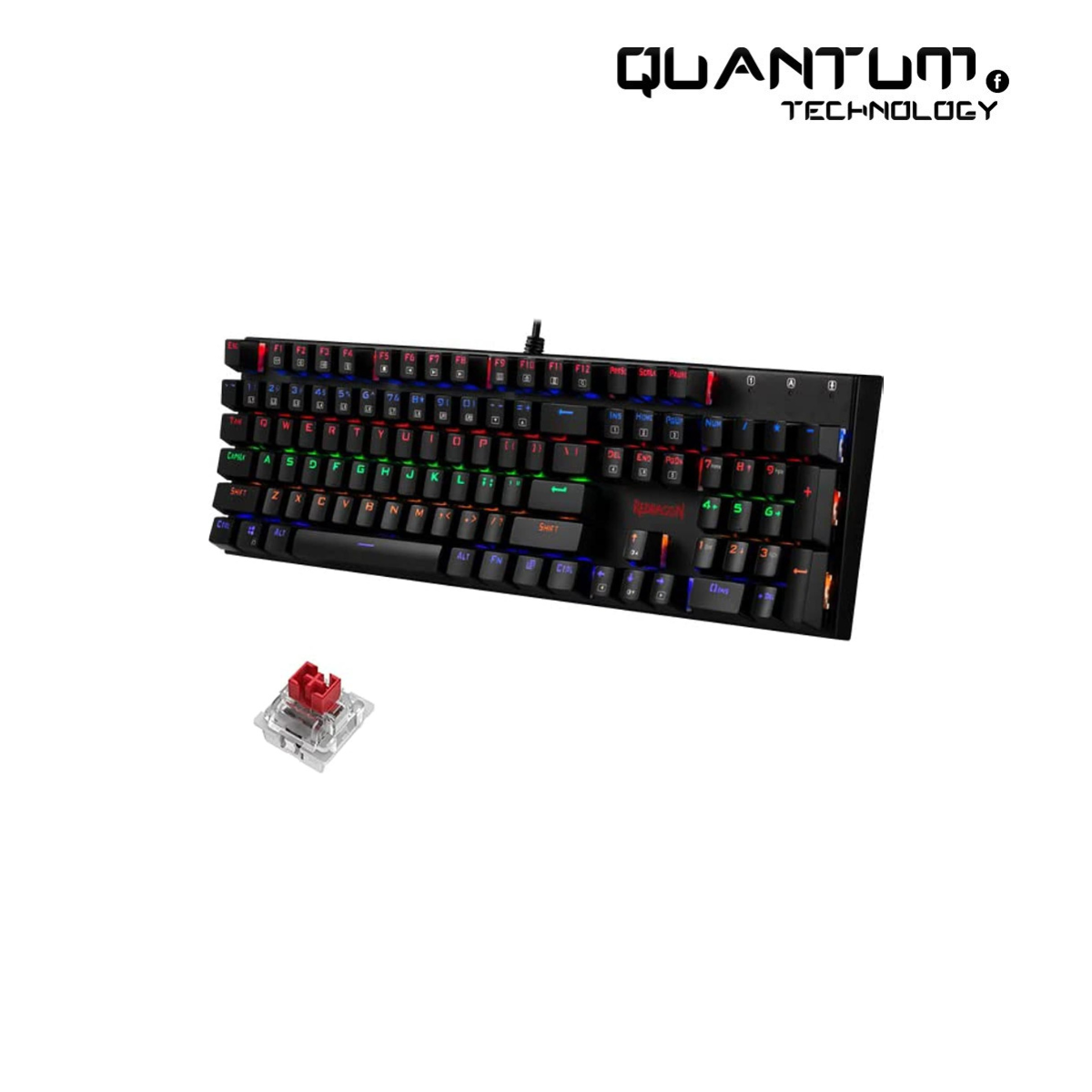 Redragon K565 R RUDRA Gaming Mechanical Keyboard - [RED Switch] - Rainbow LED Lighting - English & Arabic Keys - Black