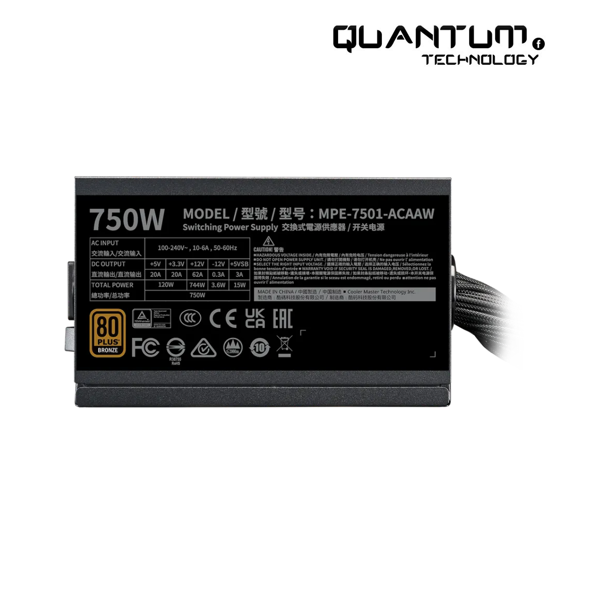 Cooler Master MWE 750 V3 Bronze ATX 3.1 Power Supply – 750W, 80 Plus Bronze, DC-to-DC, Quiet Fan