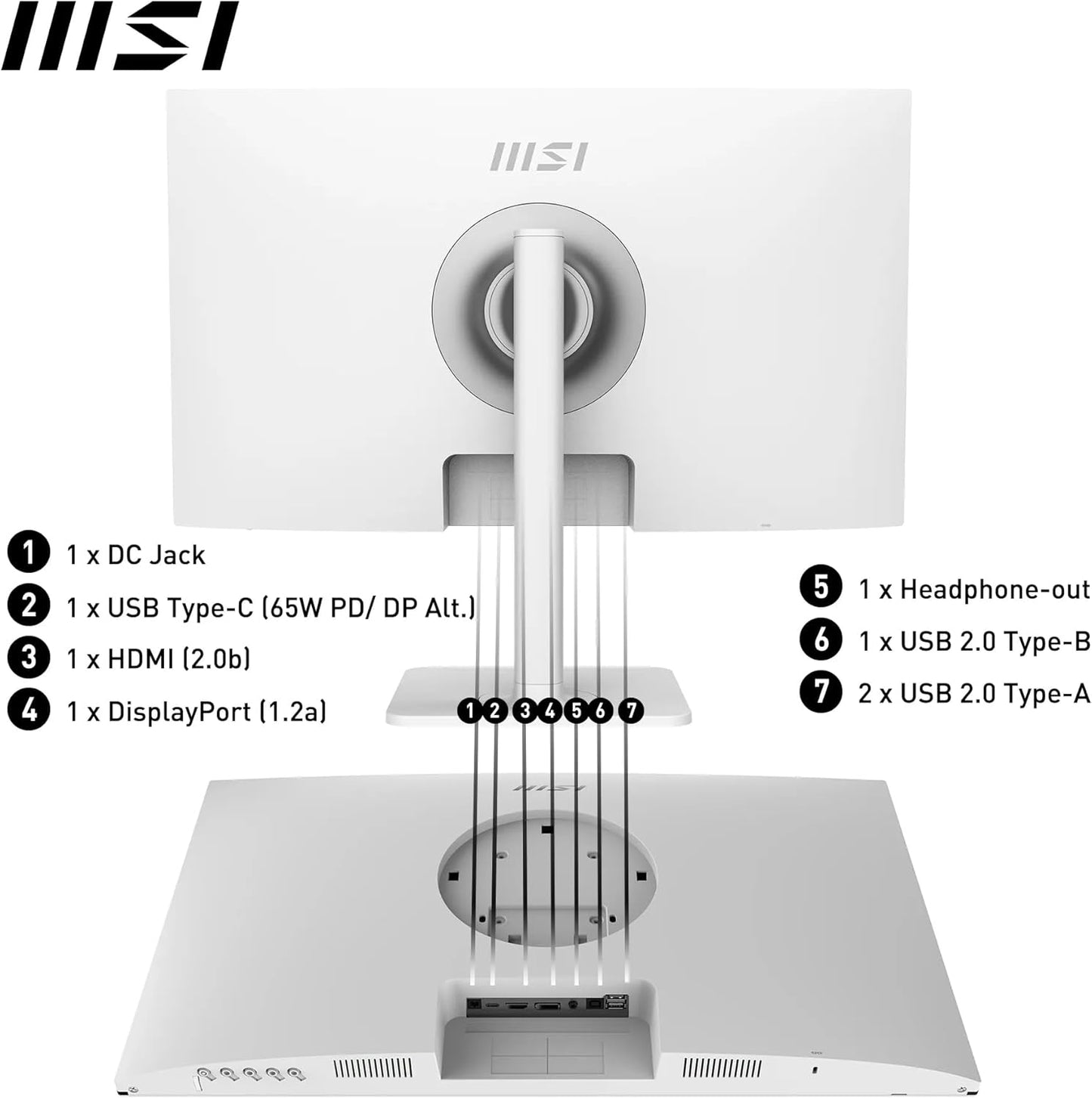 MSI Modern MD272QXPW 27 Inch WQHD Office Monitor - 2560 x 1440 IPS Panel, 100 Hz, Eye-Friendly Screen, DisplayHDR 400, Built-in Speakers, 4-Way Adjustable/ KVM - DP 1.2a, HDMI 2.0b, USB Type-C