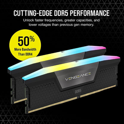 CORSAIR VENGEANCE RGB DDR5 RAM 32GB (2x16GB) 6400MHz CL36 Intel XMP iCUE Compatible Computer Memory - Black