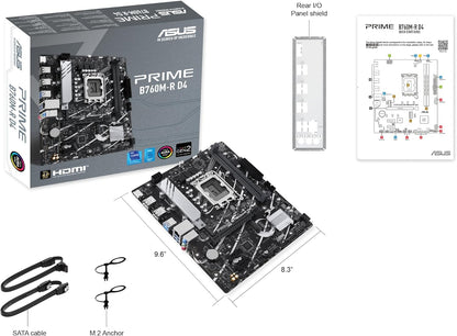 ASUS, PRIME B760M-R D4, Intel B760, Micro ATX, DDR4, 12th Gen CPU, 13th Gen CPU, PCIe 4.0, Gigabit Ethernet MotherBoard