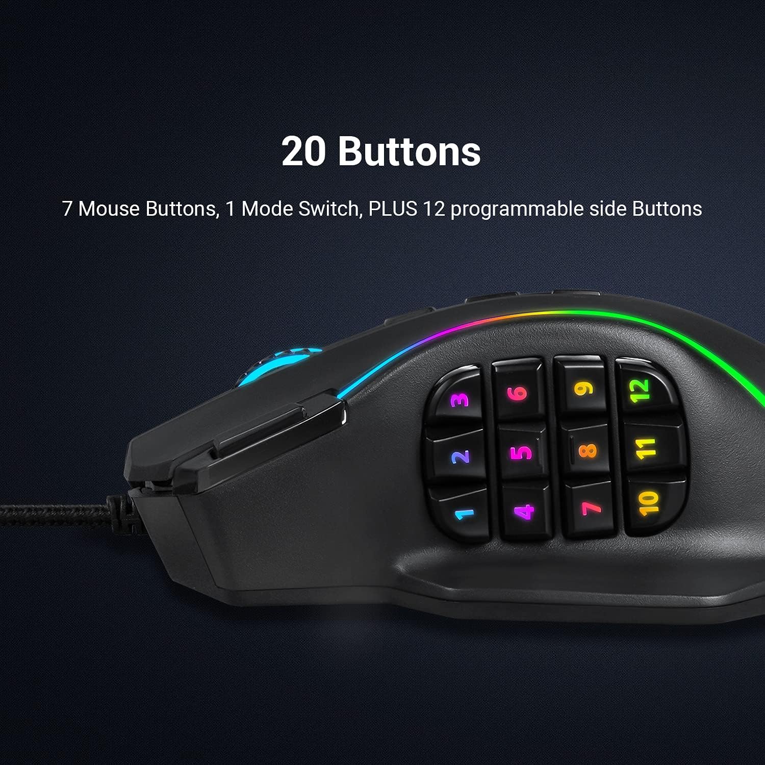 Redragon M901 Gaming Mouse RGB Backlit MMO 19 Macro Programmable Butto ...