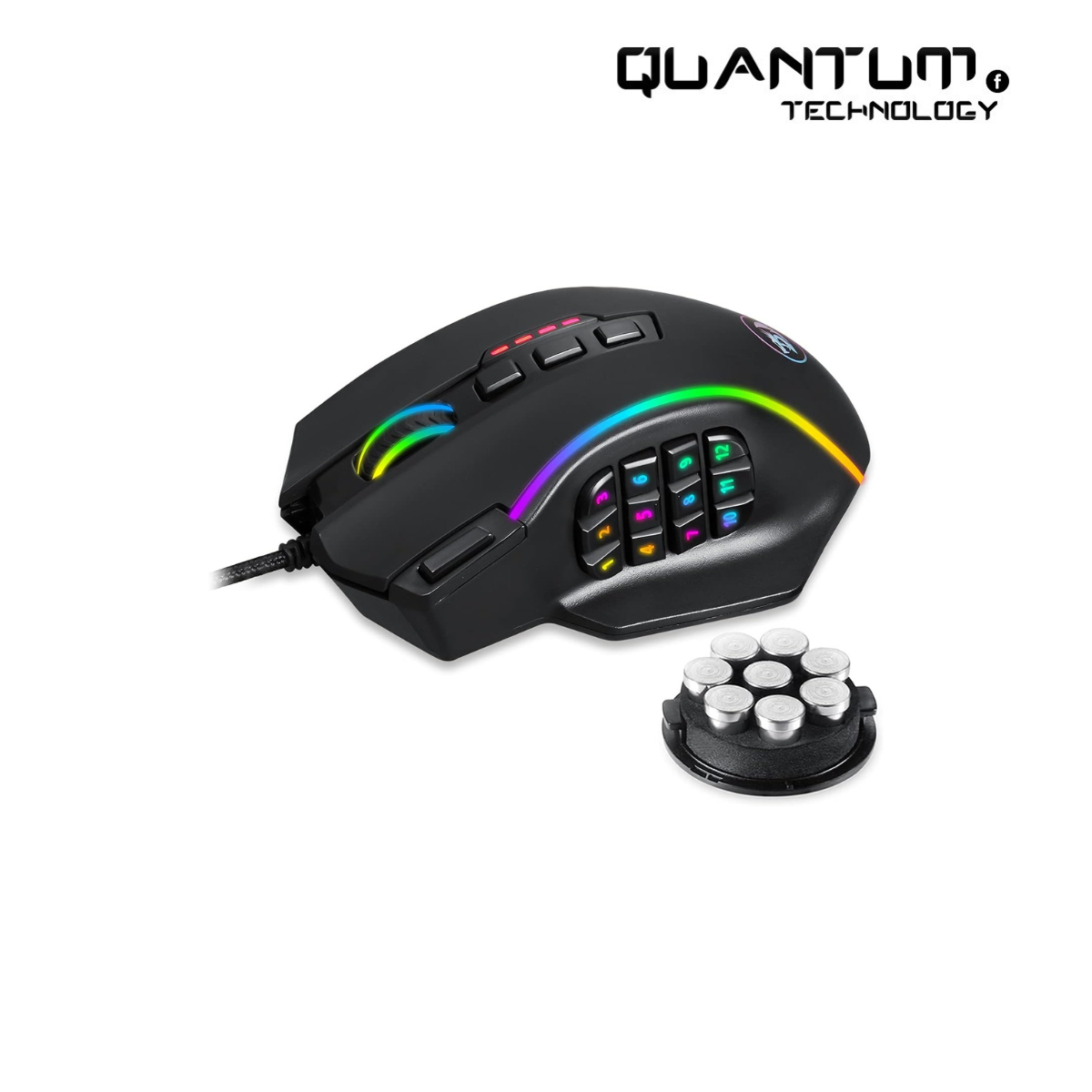 Redragon M901 Gaming Mouse RGB Backlit MMO 19 Macro Programmable Buttons with Weight Tuning Set, 12400 DPI for Windows PC Computer (Wired, Black)