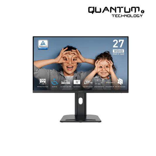 MSI PRO MP273QP E2 27-inch IPS 2560 x 1440 (QHD) Computer Monitor, 100Hz, HDR400, Free-Sync, HDMI, DP Port, VESA Mountable, Height Adjustable, Tilt, Speaker, 1ms, Black