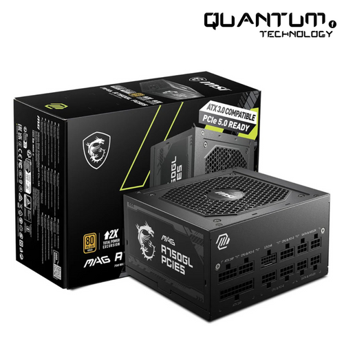 مزود الطاقة MSI MAG A750GL بقدرة 750 واط - 80+ ذهبي، ATX 3.1، PCIe 5.1، معياري بالكامل
