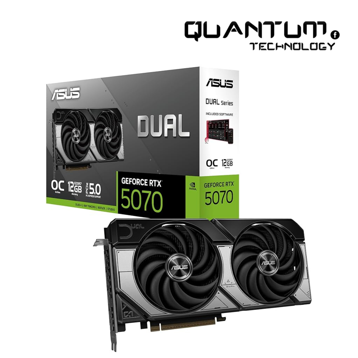 ASUS Dual GeForce RTX 5070 OC 12GB – DLSS 3.5, Ray Tracing, Dual-Fan Cooling