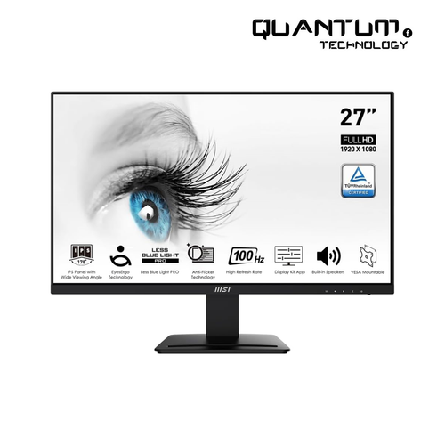 MSI Pro MP273A, 27" Monitor, 1920 x 1080 (FHD), IPS, 100Hz, TUV Certified Eyesight Protection, 4ms