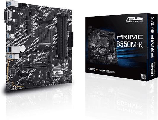 ASUS Prime B550M-K AMD AM4 Zen 3 Ryzen 5000 & 3rd Gen Ryzen Micro-ATX Motherboard (PCIe 4.0, ECC Memory, 1Gb LAN, Dual M.2, USB 3.2 Gen 2 Type-A,HDMI 2.1 4K@60Hz, DVI, D-Sub) Silver