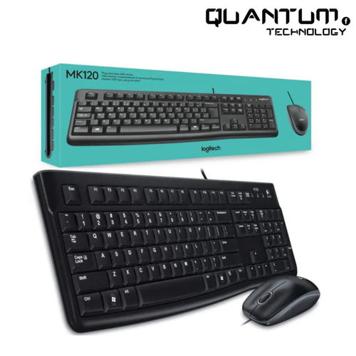 مجموعة لوحة المفاتيح والماوس السلكية Logitech MK120 - كاملة الحجم، مقاومة للانسكاب 