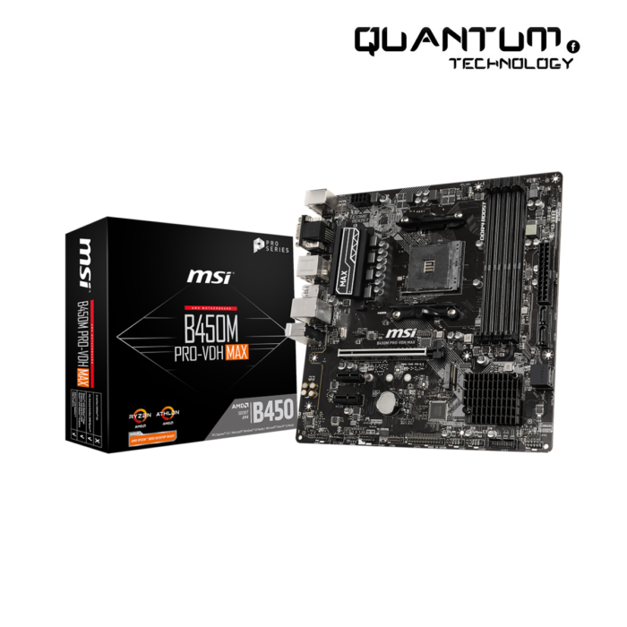 MSI PRO B450M PRO-VDH MAX AM4 Motherboard displaying key features and design