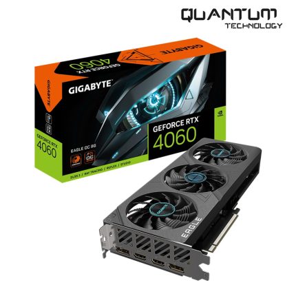 GeForce RTX™ 4060 EAGLE OC 8G X3 Windforce graphics card with triple-fan cooling and customizable RGB lighting