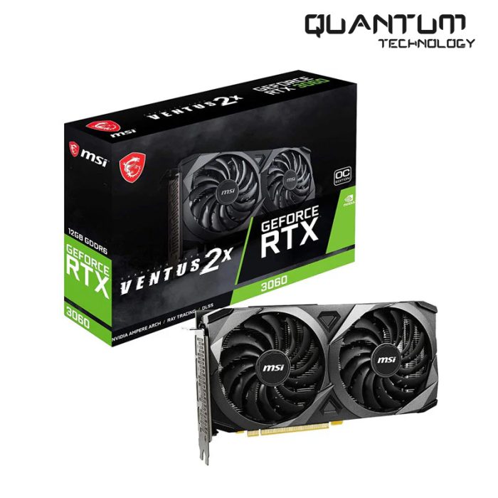 MSI GeForce RTX 3060 VENTUS 2X 12G OC graphics card highlighting its dual fan design