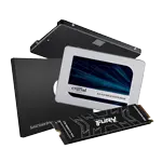 Storage solutions including SSD drives and external hard drives.