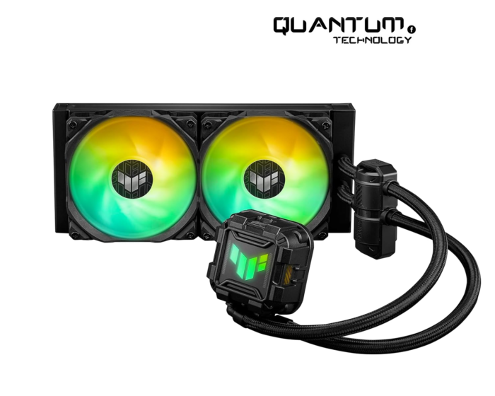 ASUS TUF Gaming LC 240 ARGB Liquid CPU Cooler with customizable RGB lighting and dual 120mm fans