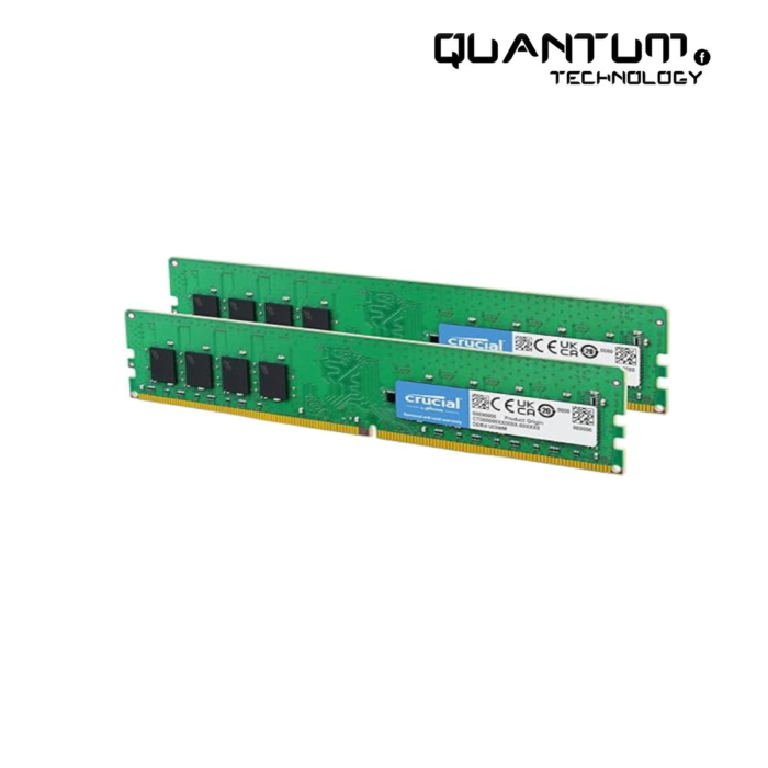 "Crucial 8GB DDR4 3200MHz RAM module with sleek design and heat spreader for efficient cooling."