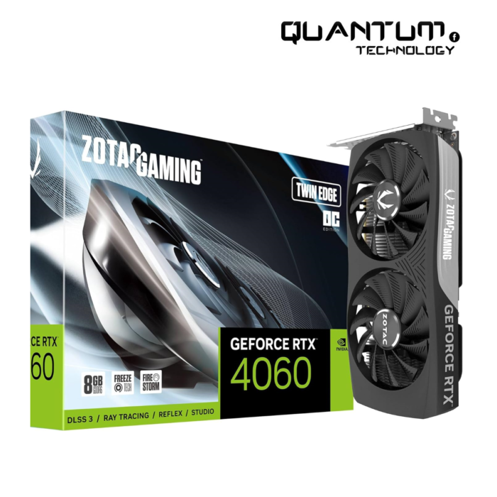 ZOTAC GAMING GeForce RTX 4060 Twin Edge graphics card with 8GB GDDR6 memory.