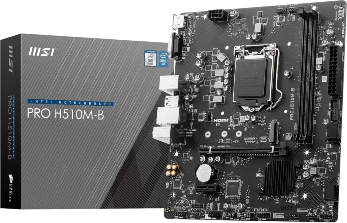 MSI PRO H510M-B micro ATX motherboard, supporting Intel processors with DDR4 memory and versatile connectivity options.