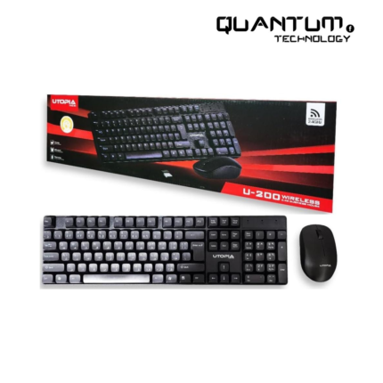 Wireless Mouse & Keyboard U-200 combo in black with up to 10m range and plug-and-play connectivity.