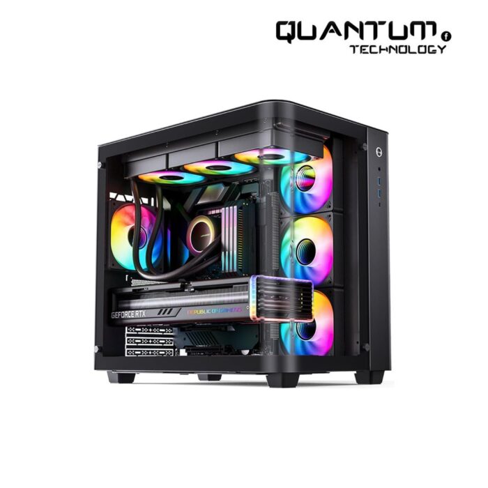 JONSBO TK-3 Black Mid-Tower PC Case with 270° Curved Glass, SP BTF MB Support, Dual 360mm AIO, 40-Series GPU Compatibility, and 10 Fan Positions.